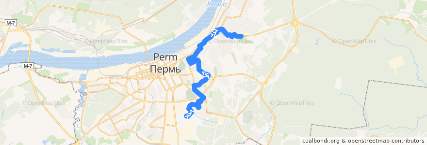 Mapa del recorrido Автобус №16: м/р Владимирский – м/р Запруд de la línea  en Пермский городской округ.