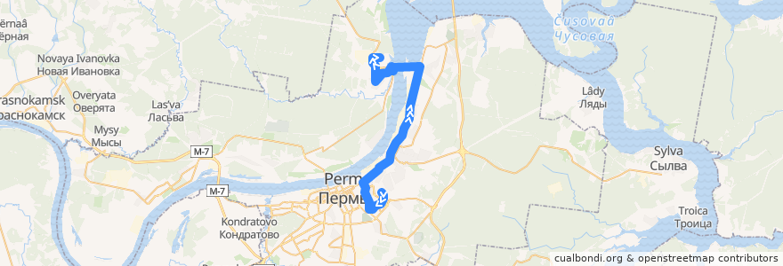 Mapa del recorrido Автобус №18: мкр-н Садовый – Пермский военный институт de la línea  en Пермский городской округ.