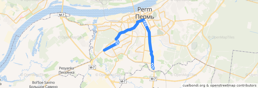 Mapa del recorrido Автобус №19: мкр-н Липовая гора – ул. Милиционера Власова de la línea  en Stadtkreis Perm.