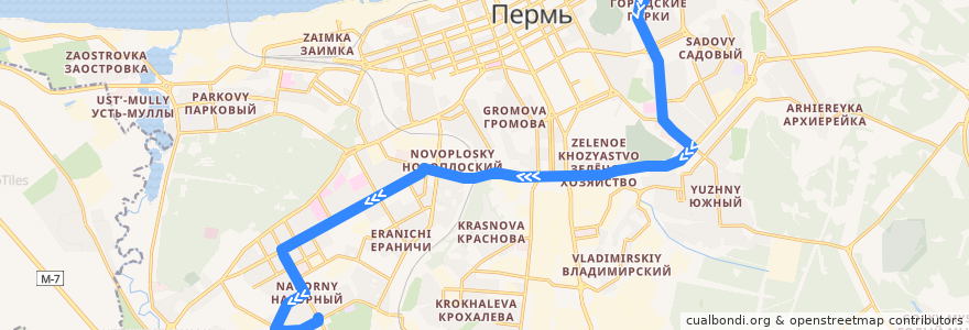 Mapa del recorrido Автобус №27: пл. Дружбы – мкр-н Нагорный de la línea  en Пермский городской округ.