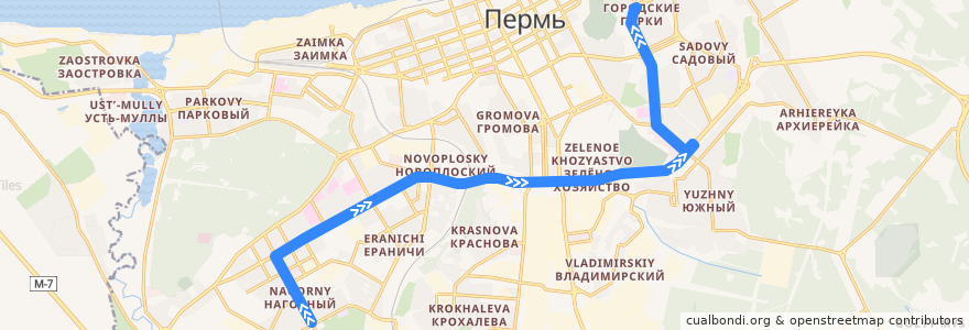 Mapa del recorrido Автобус №27: мкр-н Нагорный – пл. Дружбы de la línea  en Пермский городской округ.