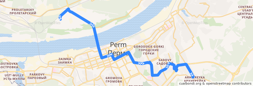 Mapa del recorrido Автобус №33: Город Сердца – мкр-н Архиерейка de la línea  en ペルミ管区.