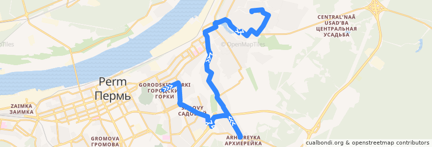 Mapa del recorrido Автобус №38: Площадь Дружбы – м/н Гарцы de la línea  en Пермский городской округ.