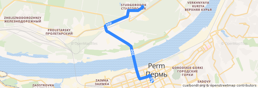 Mapa del recorrido Автобус №41: ПНИПУ – Студенческий городок de la línea  en Пермский городской округ.