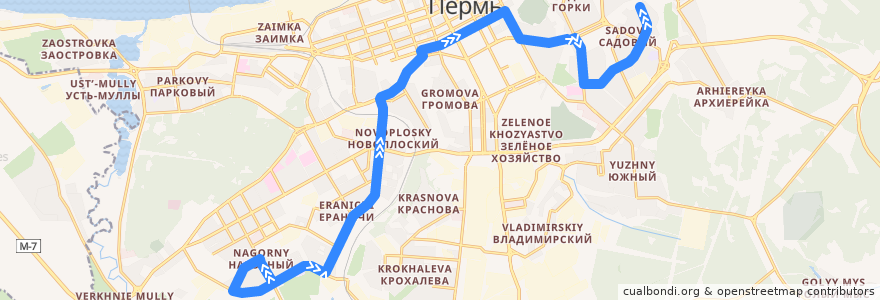 Mapa del recorrido Автобус №4: мкр-н Нагорный – мкр-н Садовый de la línea  en Пермский городской округ.
