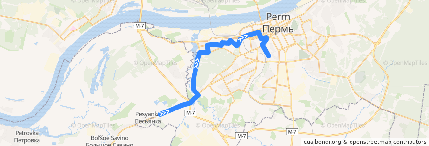 Mapa del recorrido Автобус №54: мкр-н Хмели – ул. Мильчакова de la línea  en Пермский городской округ.