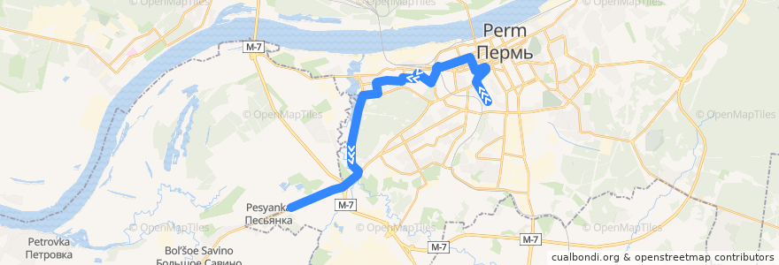 Mapa del recorrido Автобус №54: ул. Мильчакова – мкр-н Хмели de la línea  en Пермский городской округ.