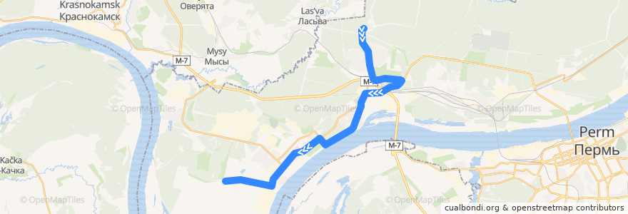 Mapa del recorrido Автобус №65: Берёзовая роща – Садовая de la línea  en Пермский городской округ.