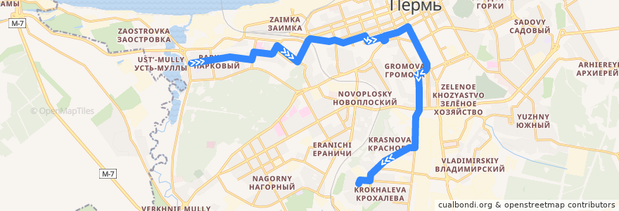 Mapa del recorrido Автобус №66: мкр-н Парковый – мкр-н Крохалева de la línea  en Пермский городской округ.