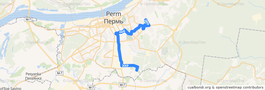 Mapa del recorrido Автобус №75: мкр-н Костарево – мкр-н Соболи de la línea  en Perm District.