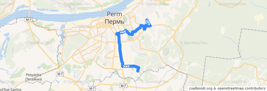Mapa del recorrido Автобус №75: мкр-н Костарево – мкр-н Соболи de la línea  en Пермский городской округ.