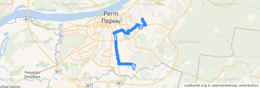 Mapa del recorrido Автобус №75: мкр-н Соболи – мкр-н Костарево de la línea  en Perm District.