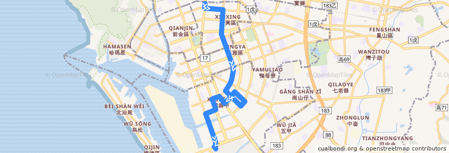 Mapa del recorrido 36路(返程) de la línea  en 高雄市.