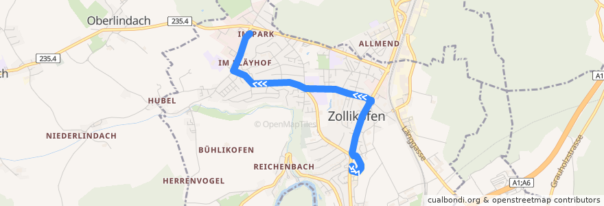 Mapa del recorrido Bus 34: Unterzollikofen, Bahnhof => Zollikofen, Hirzenfeld de la línea  en Zollikofen.