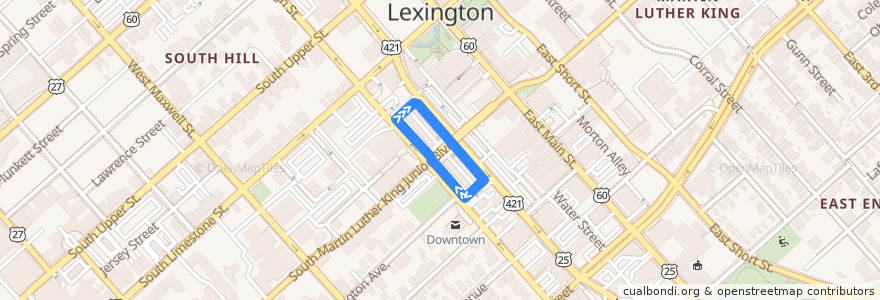 Mapa del recorrido Woodhill de la línea  en Lexington.