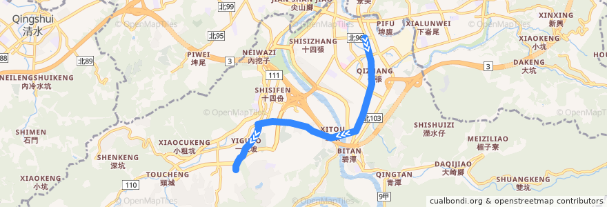 Mapa del recorrido 新北市 綠10 景文科技大學-捷運大坪林站 (返程) de la línea  en 新店區.