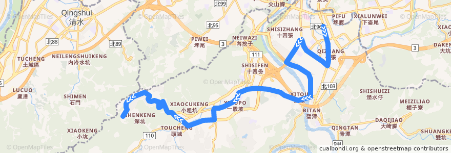 Mapa del recorrido 新北市 綠15 綠野香坡-捷運大坪林站 (返程) de la línea  en 新店区.