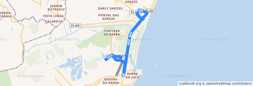 Mapa del recorrido 655 - Terminal de Itaparica/Santa Paula - circular de la línea  en Vila Velha.