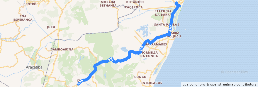 Mapa del recorrido 657 - Xuri/Terminal de Itaparica - via Barramares de la línea  en Vila Velha.