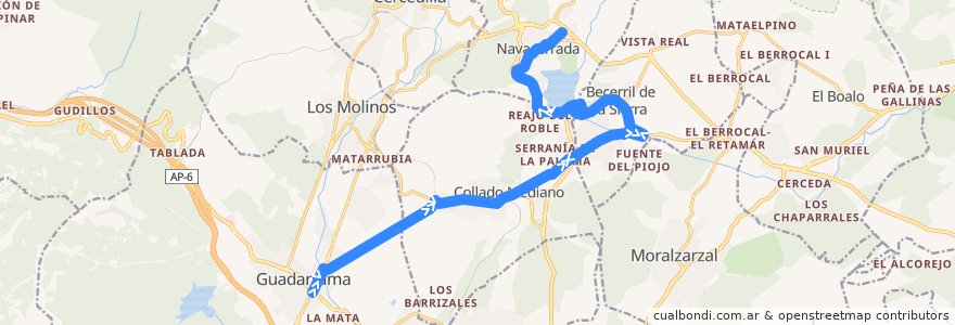 Mapa del recorrido Bus 690: Guadarrama → Collado Mediano → Navacerrada de la línea  en Communauté de Madrid.