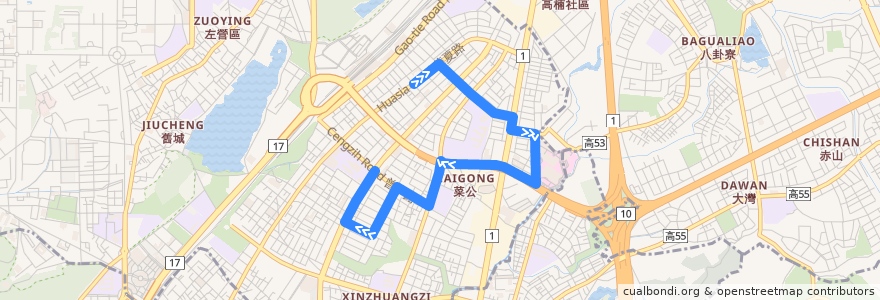 Mapa del recorrido 紅50(返程) de la línea  en Zuoying District.