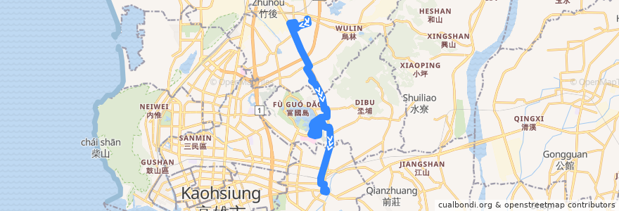 Mapa del recorrido 橘16路(返程) de la línea  en Kaohsiung.