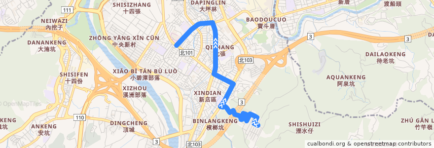 Mapa del recorrido 新北市 綠9副 大千豪景-耕莘醫院 (往程) de la línea  en 新店區.