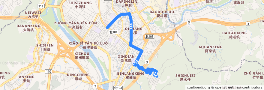 Mapa del recorrido 新北市 綠9副 大千豪景-耕莘醫院 (往程) de la línea  en Distretto di Xindian.