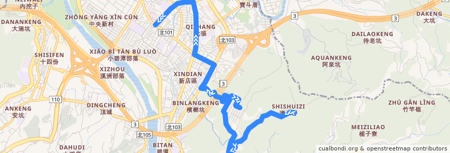 Mapa del recorrido 新北市 綠9副 大香山-耕莘醫院 (往程) de la línea  en 新店區.