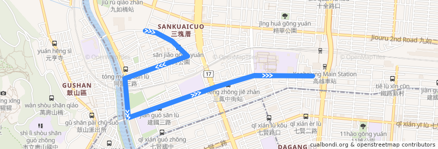 Mapa del recorrido 紅27(返程) de la línea  en 三民區.