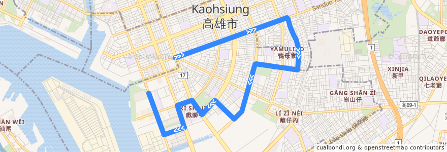 Mapa del recorrido 紅16(返程) de la línea  en Kaohsiung.