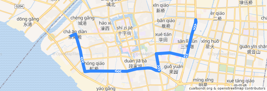 Mapa del recorrido 18路: 通大钟秀校区 => 长途车站 de la línea  en Chongchuan District.