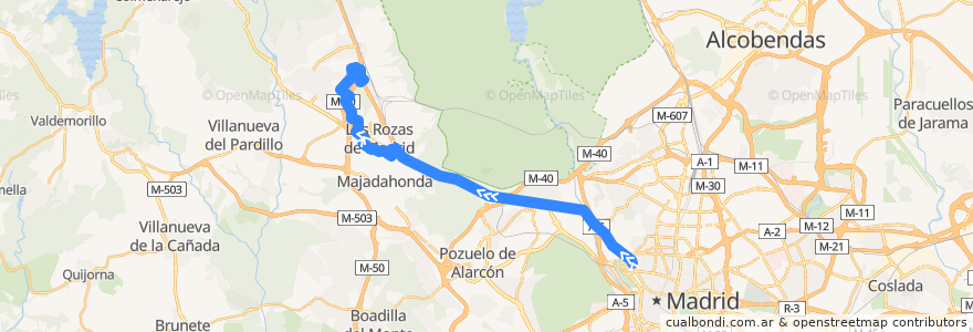 Mapa del recorrido Bus 629: Madrid (Moncloa) → Las Rozas (Parque Empresarial) de la línea  en Comunidad de Madrid.