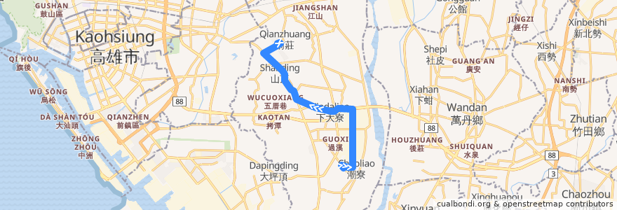 Mapa del recorrido 橘20D(返程) de la línea  en 大寮区.