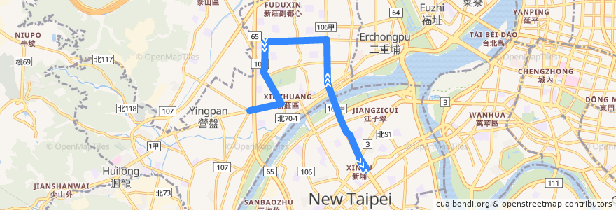 Mapa del recorrido 新北市 845 新莊-板橋(返程) de la línea  en 新莊區.