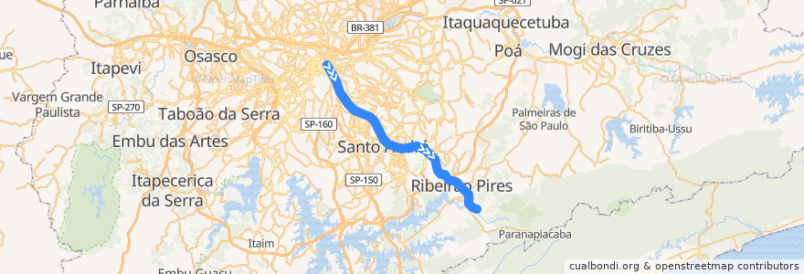 Mapa del recorrido Linha 10 - Turquesa: Brás ⇒ Rio Grande da Serra de la línea  en Região Imediata de São Paulo.