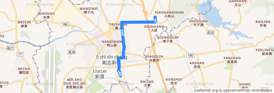 Mapa del recorrido 紅68A(正線_返程) de la línea  en 岡山區.