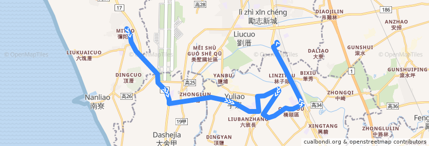 Mapa del recorrido 紅72A(正線_返程) de la línea  en Kaohsiung.