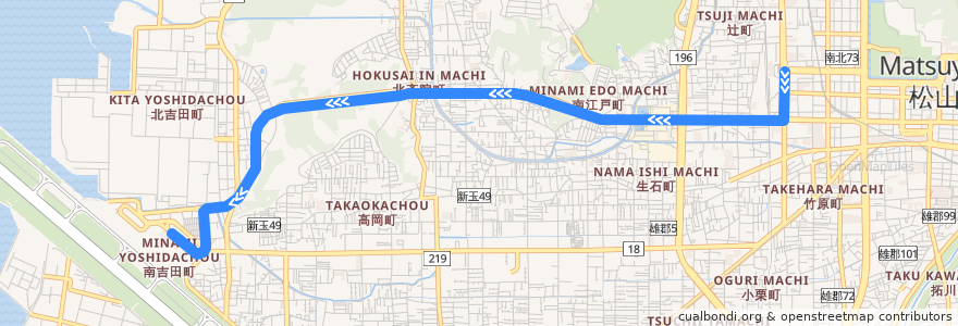 Mapa del recorrido 松山空港リムジンバス (JR松山駅前 - 松山空港) de la línea  en Matsuyama.