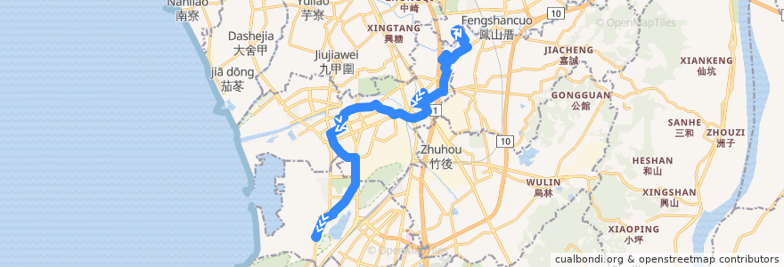 Mapa del recorrido 6路(返程) de la línea  en Kaohsiung.