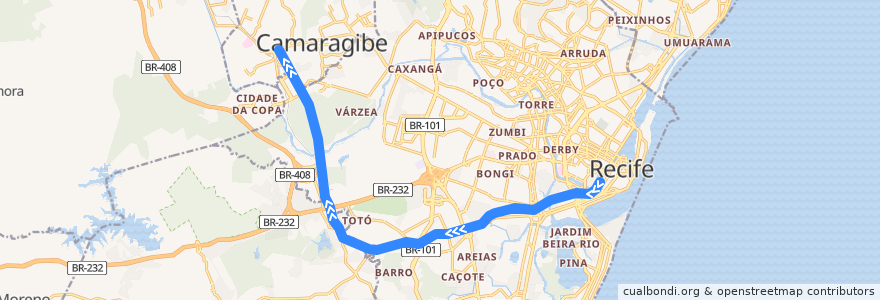 Mapa del recorrido Linha Centro - 1 (Recife --> Camaragibe) de la línea  en Região Geográfica Imediata do Recife.