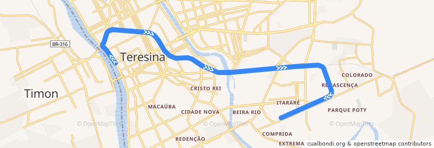 Mapa del recorrido Linha 1 - Itararé -> Eng. Alberto T. Silva de la línea  en Teresina.