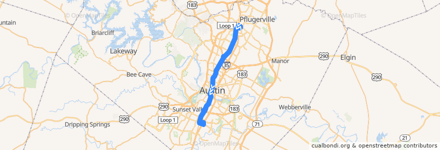 Mapa del recorrido Capital Metro 1 North Lamar/South Congress (southbound) de la línea  en Austin.