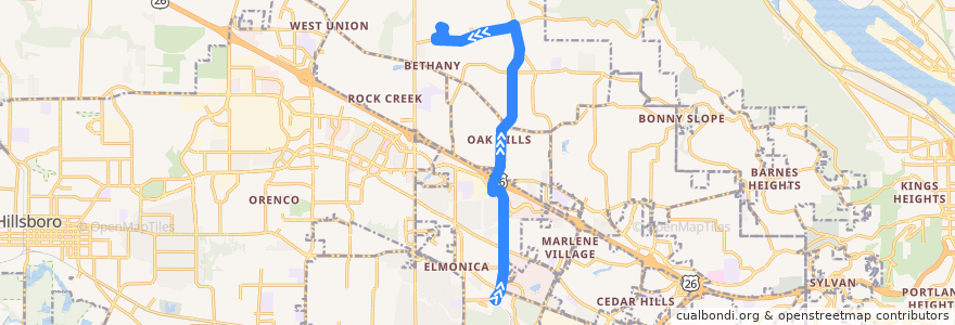 Mapa del recorrido Bus 67: Merlo Road/158th Avenue => Portland Community College Rock Creek de la línea  en Washington County.