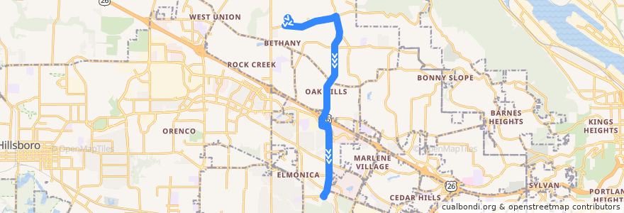 Mapa del recorrido Bus 67: Portland Community College Rock Creek => Merlo Road/158th Avenue de la línea  en Washington County.