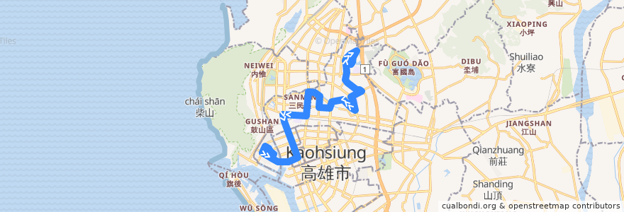 Mapa del recorrido 33A(往程) de la línea  en Kaohsiung.