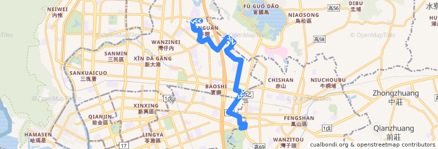 Mapa del recorrido 53A(返程) de la línea  en 高雄市.