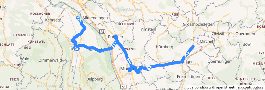 Mapa del recorrido Bus 160: Bern Flughafen => Konolfingen Dorf de la línea  en Verwaltungskreis Bern-Mittelland.