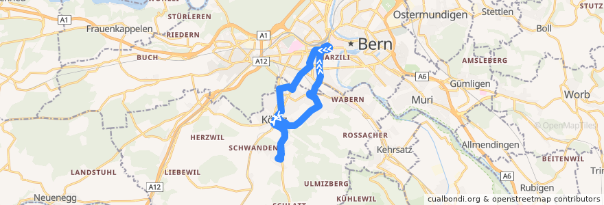 Mapa del recorrido Bus M6: Bern Bahnhof => Köniz Schliern => Spiegel => Bern Bahnhof de la línea  en Verwaltungskreis Bern-Mittelland.