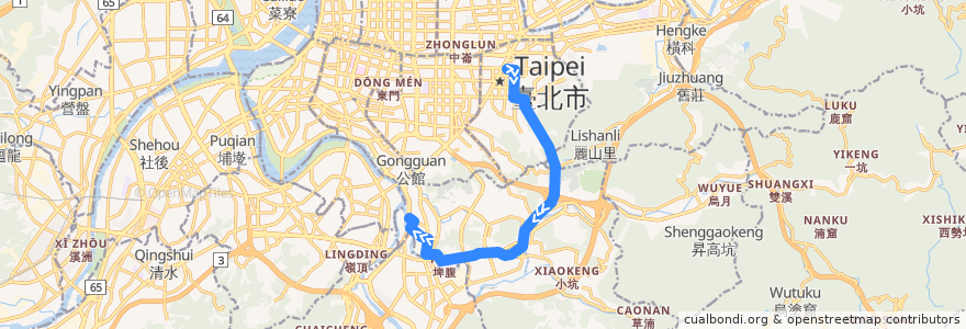 Mapa del recorrido 臺北市 915 景美-捷運市府站 (返程) de la línea  en Taipei.